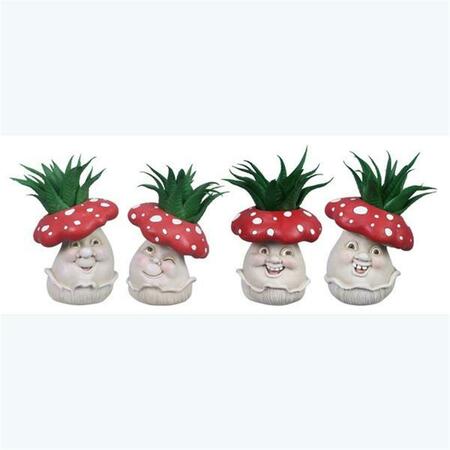 PATIO TRASERO Resin Mushroom Figurine with Artificial Plant, Assorted Color - 4 Assorted PA3282011